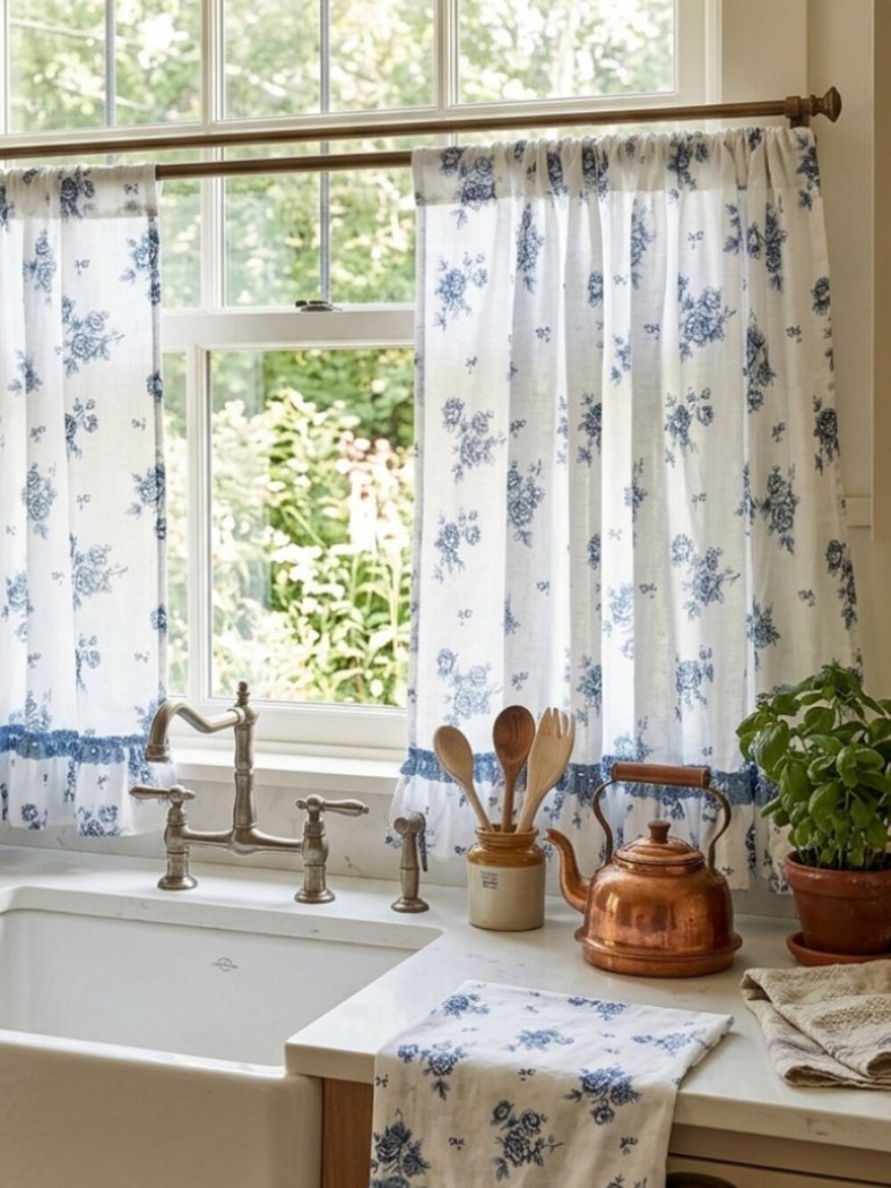 Cottage Core Kitchen Curtain Floral Set of 2